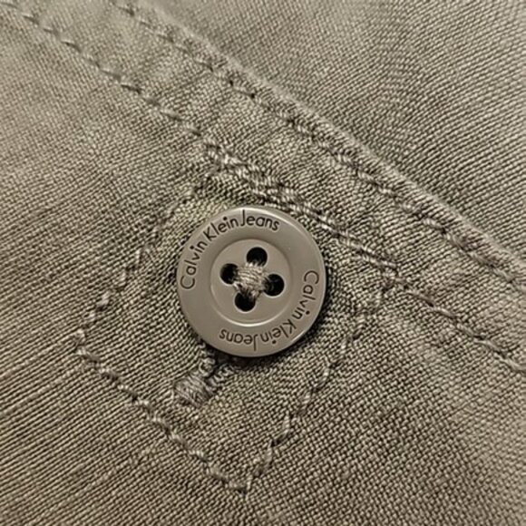 Calvin Klein Women's Shorts Size 4 Olive Green Linen Blend Pockets Outdoors Y2K - Picture 2 of 14